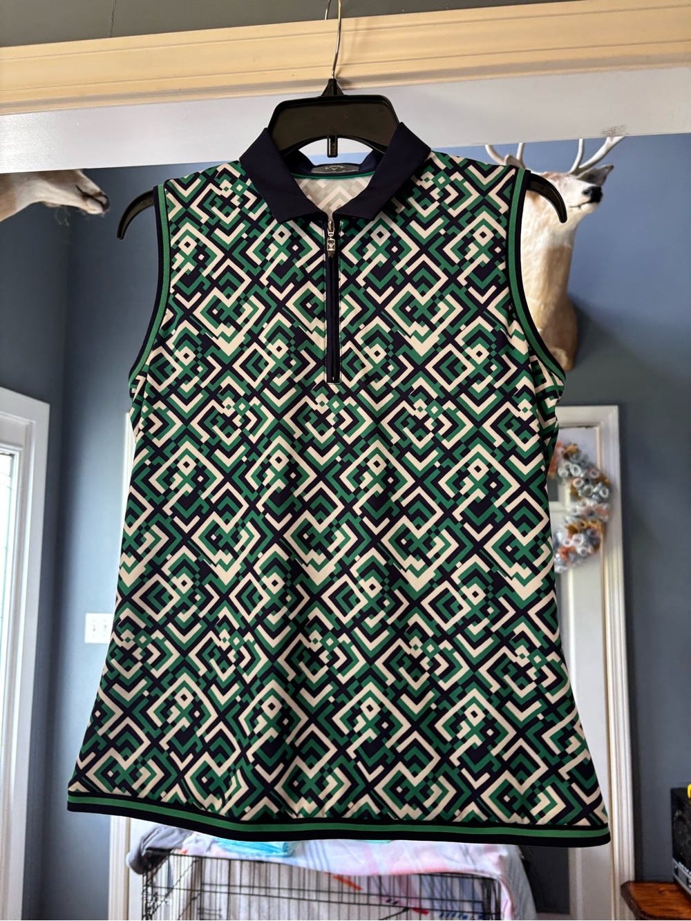 Callaway Green, Navy & Gray Geometric Polo Top